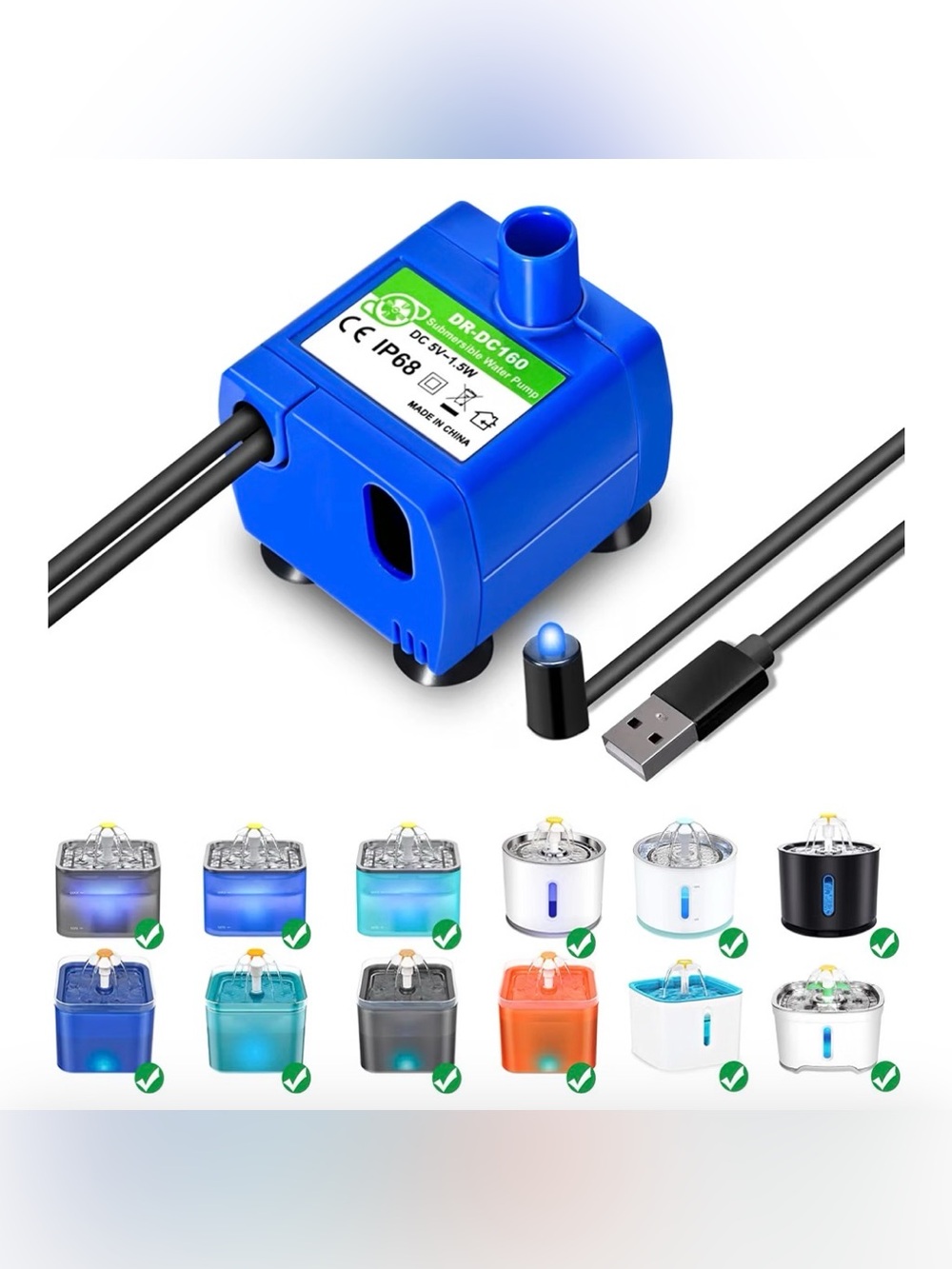 (3) New Cat Water Fountain Pump, Pet Water Fountain Pump